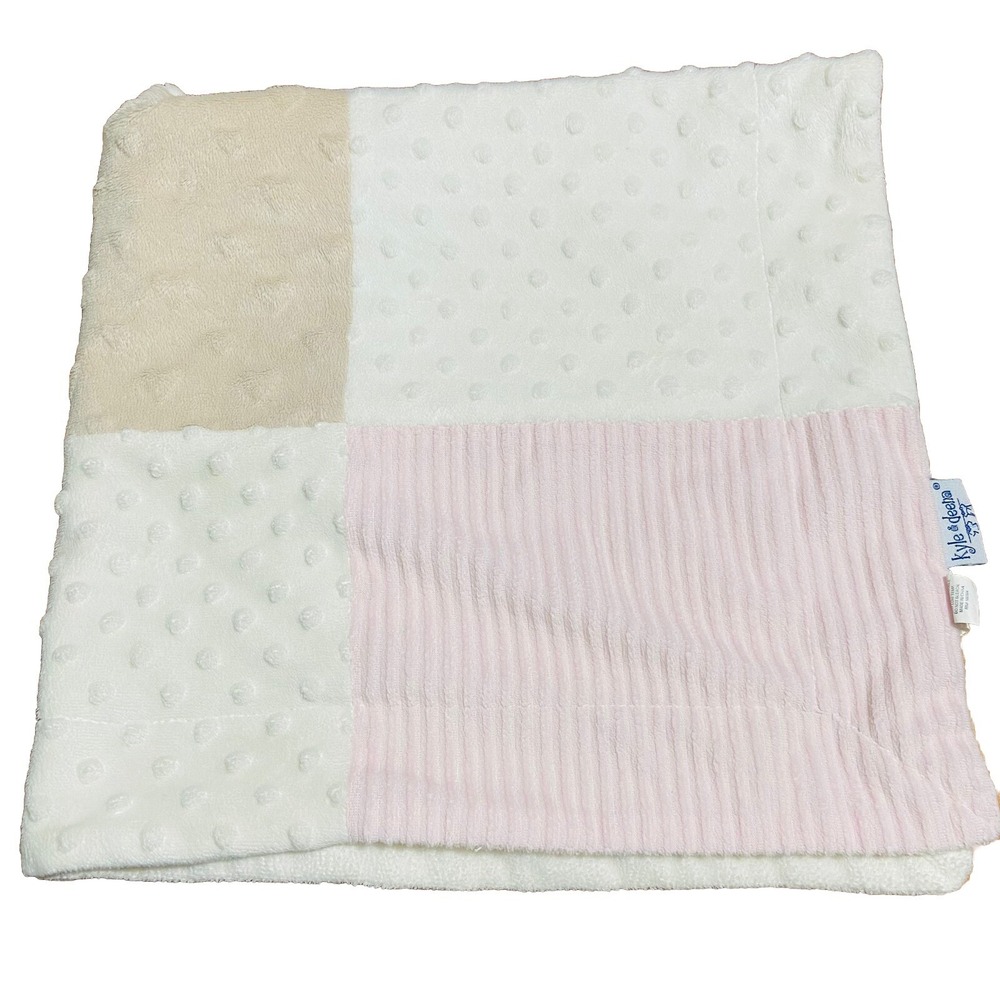 Kyle And Deena Pink Tan Cream Square Patch Blanket Soft Lovey Textured Plush